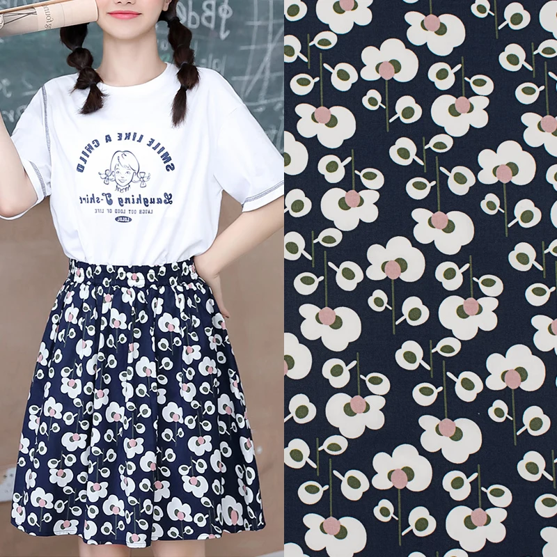 

Blue Background And White Flower Printing Pure Cotton Fabric For Dress Tissus Au MÈTre Telas Por Metro Tissu Vestidos Tela