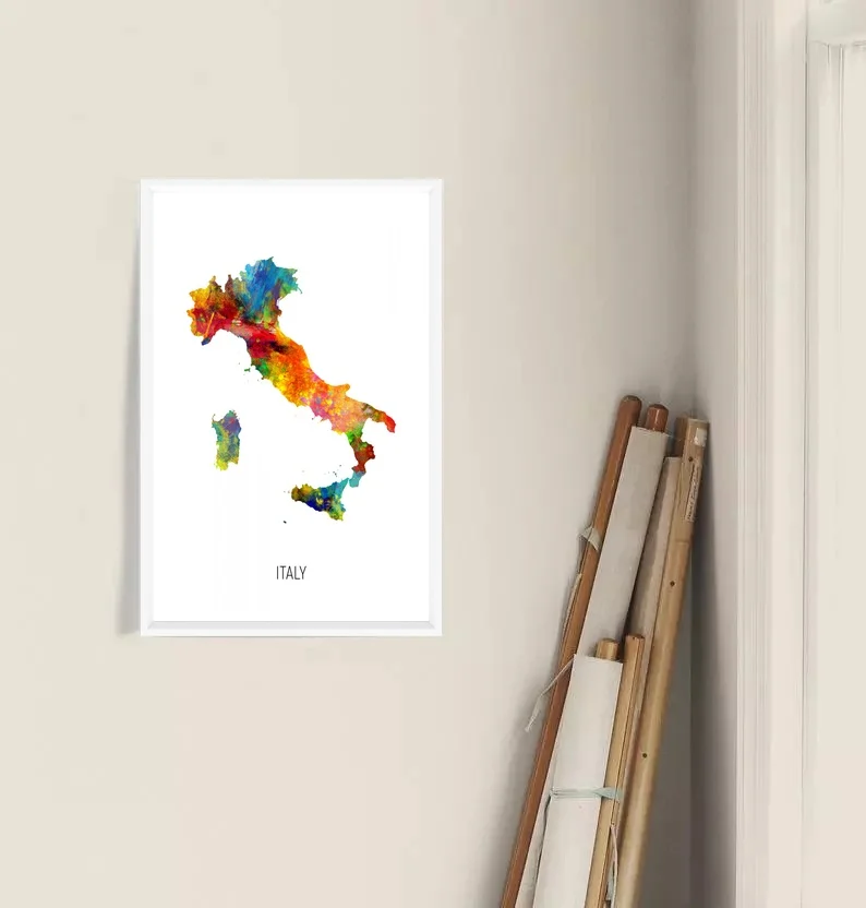 

Карта Италии, акварельный художественный Печатный холст, плакат