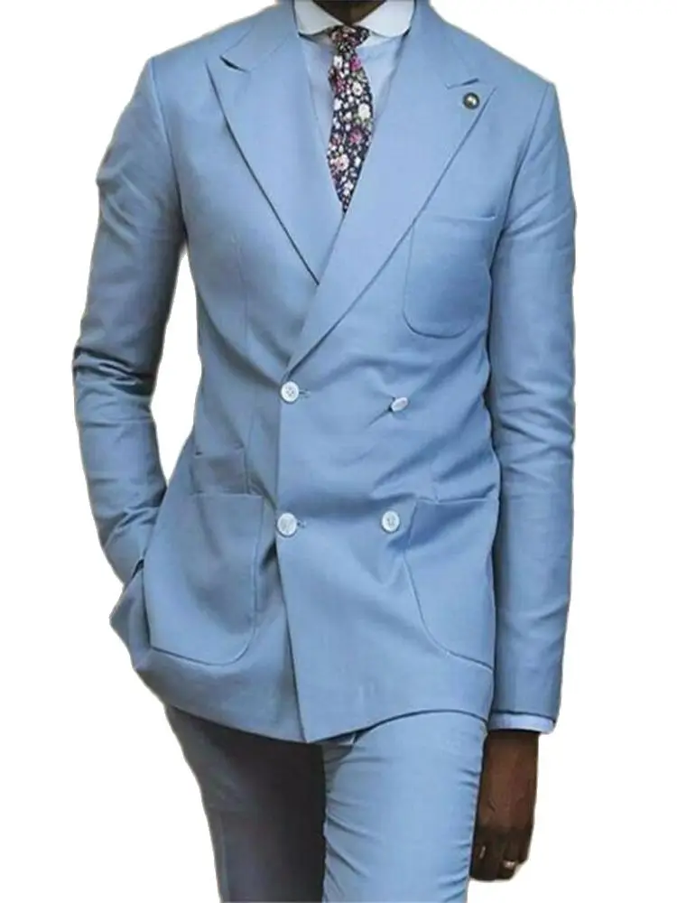 

Костюм мужской свадебный светло-голубой, блейзер, брюки, жакет, брюки для жениха, одежда по индивидуальному заказу, 2022