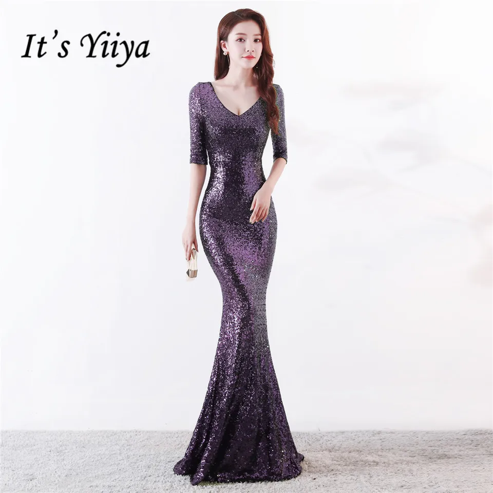 Вечерние платья Сексуальные блестками V образным вырезом Половина рукава It's Yiiya