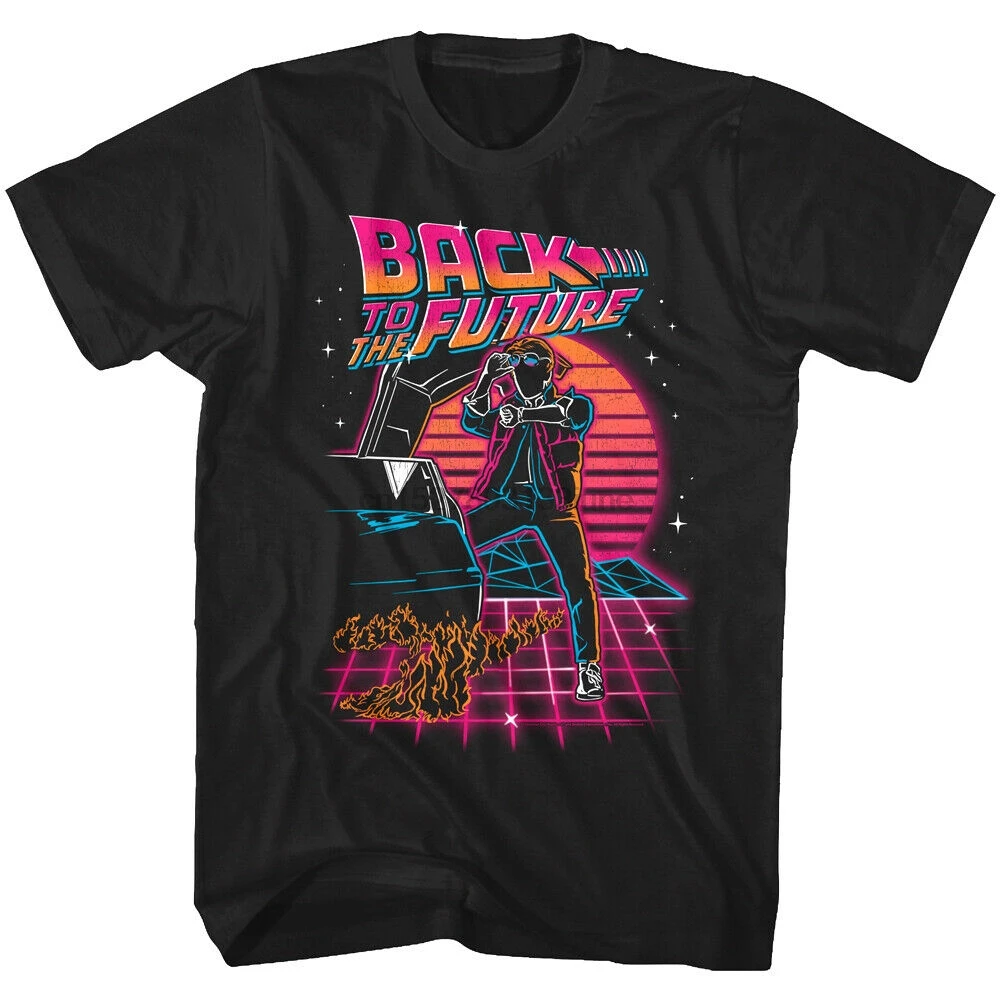 

Back To The Future Neon Sunset Men T Shirt 80S Synthwave Delorean Mcfly Movie