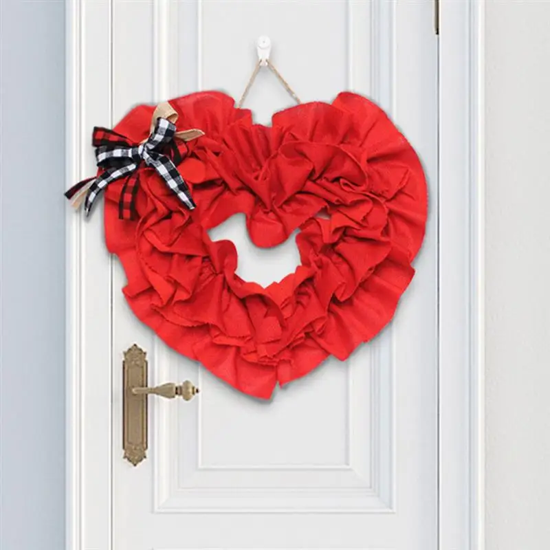 

Венок с красным сердцем на входную дверь, венок на День святого Валентина, уличное внутреннее украшение, искусственное подвесное украшение ...