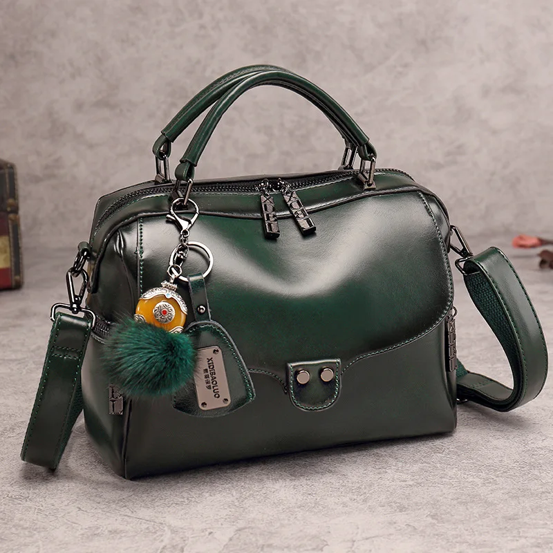 

BBag Luxury Fashion Women's handbag vintage waxed PU leather Boston crossbody Bag