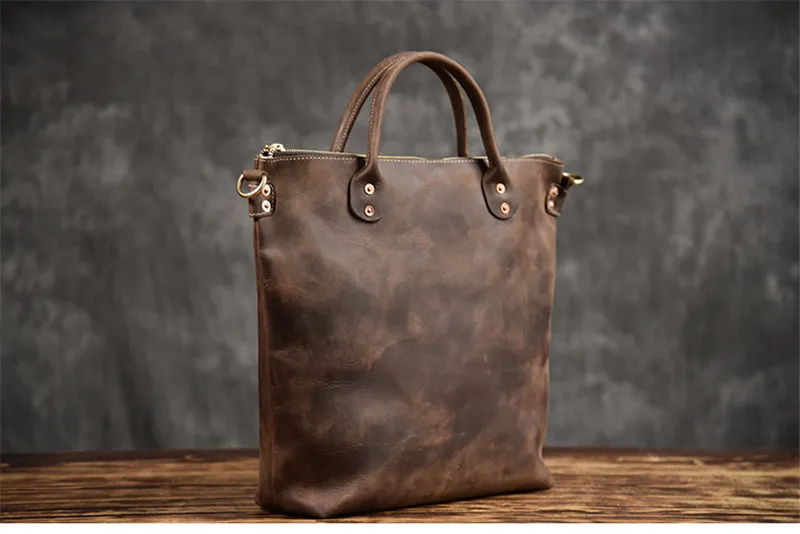 Retro fashion designer crazy horse cowhide men's portable briefcase weekend work office lawyer business shoulder messenger bag