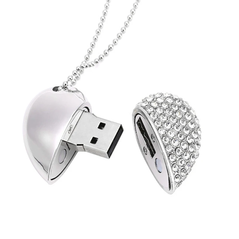 Ювелирные изделия хрустальное сердце с подвеской цепь USB флэш-накопитель 2,0 ожерелье карта памяти подарки