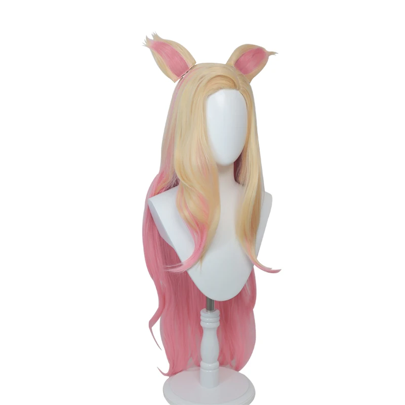 

UWOWO K/DA All Out Ahri Cosplay Wig League of Legends LOL The Nine-Tailed Fox 100cm Gold Pink gradient Wig