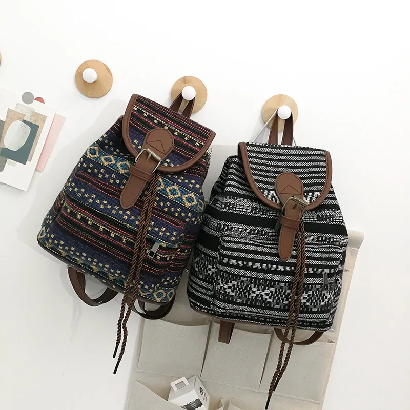 

Shoulder bag retro ethnic style multi-function small backpack 2020 autumn new all-match Oxford cloth ladies backpack school bag