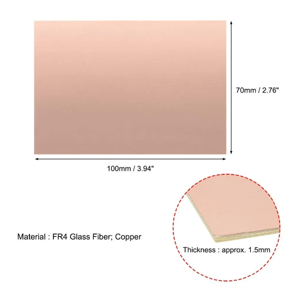 Печатная плата с двухсторонним медным плакированным ламинатом 5 шт. 100x70 мм