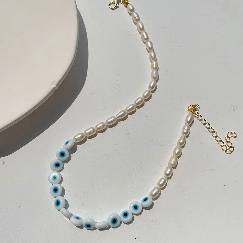

Colorful Glazed Bead Evil Eye Yin Yang Tai Chi Irregular Freshwater Pearl Necklace for Women Girls Party Jewelry HuanZhi 2021