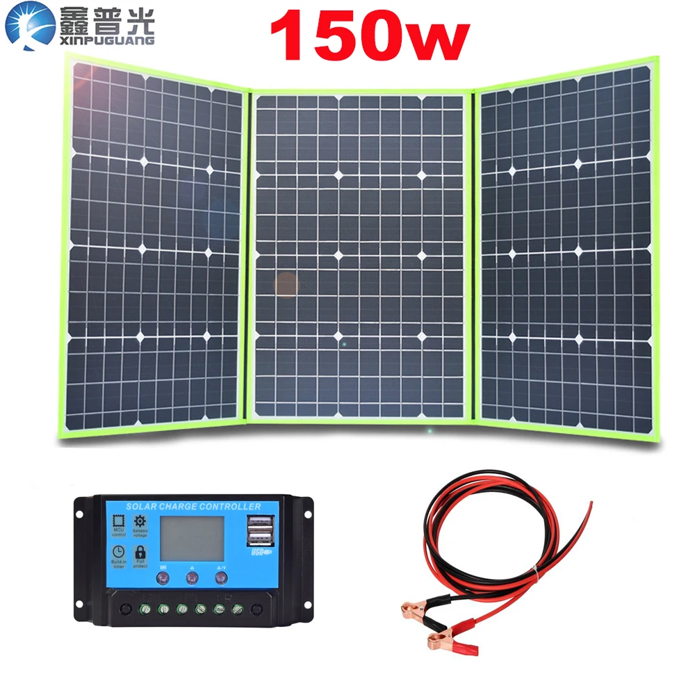 xinpuguang 100w 150w 150w 200w 300w 300w 12v/20v гибкая солнечная батарея панель складной портативный домашний комплект наружного зарядного устройства 5v USB для телефона автомобиля RV походы туристическая лодка походн