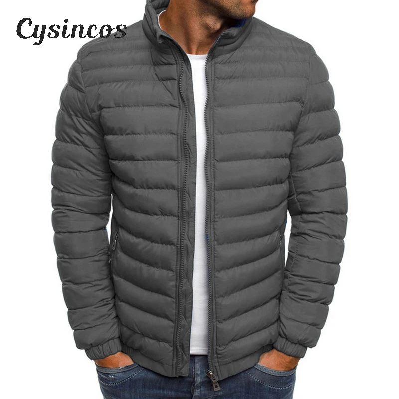 CYSINCOS мужские полосатые парки зимняя куртка Классическая теплая парка пальто на