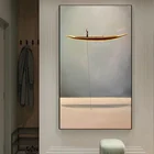 Абстрактная живопись, Новый китайский стиль, золотой лодка, холст, плакат, естественный пейзаж, печать, Настенная картина, украшение для гостиной