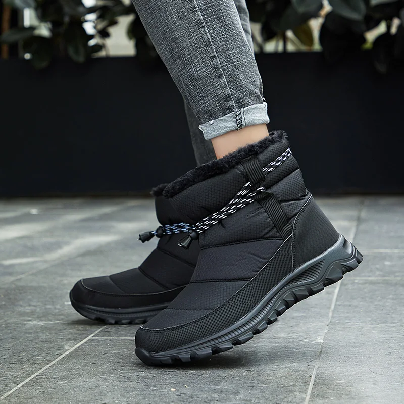 Мужские повседневные стеганые сапоги для мужчин Зимняя теплая плюшевая
