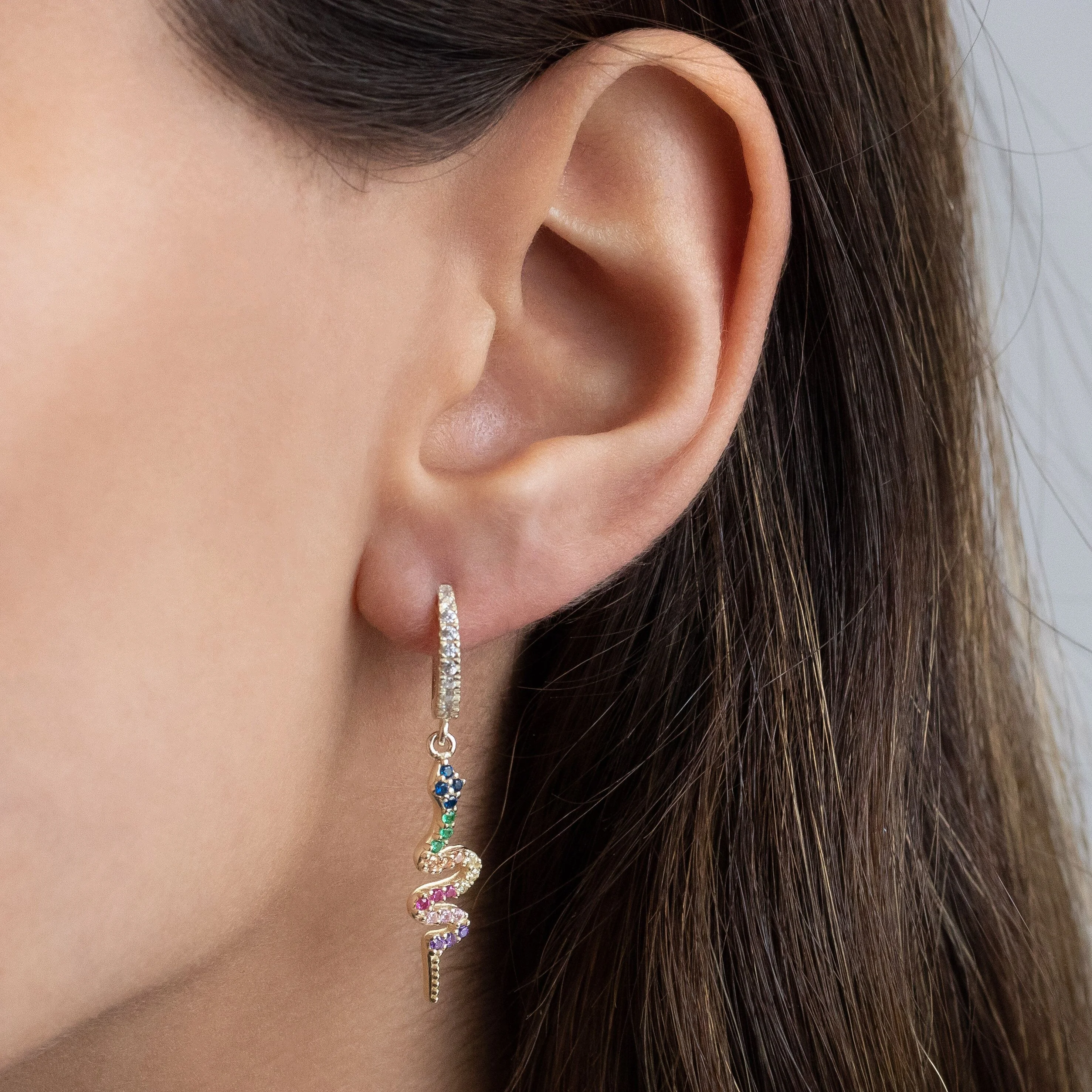 

LOZRUNVE Factory Full Colorful Cubic Zircon 925 Silver Snake Tennis Earring