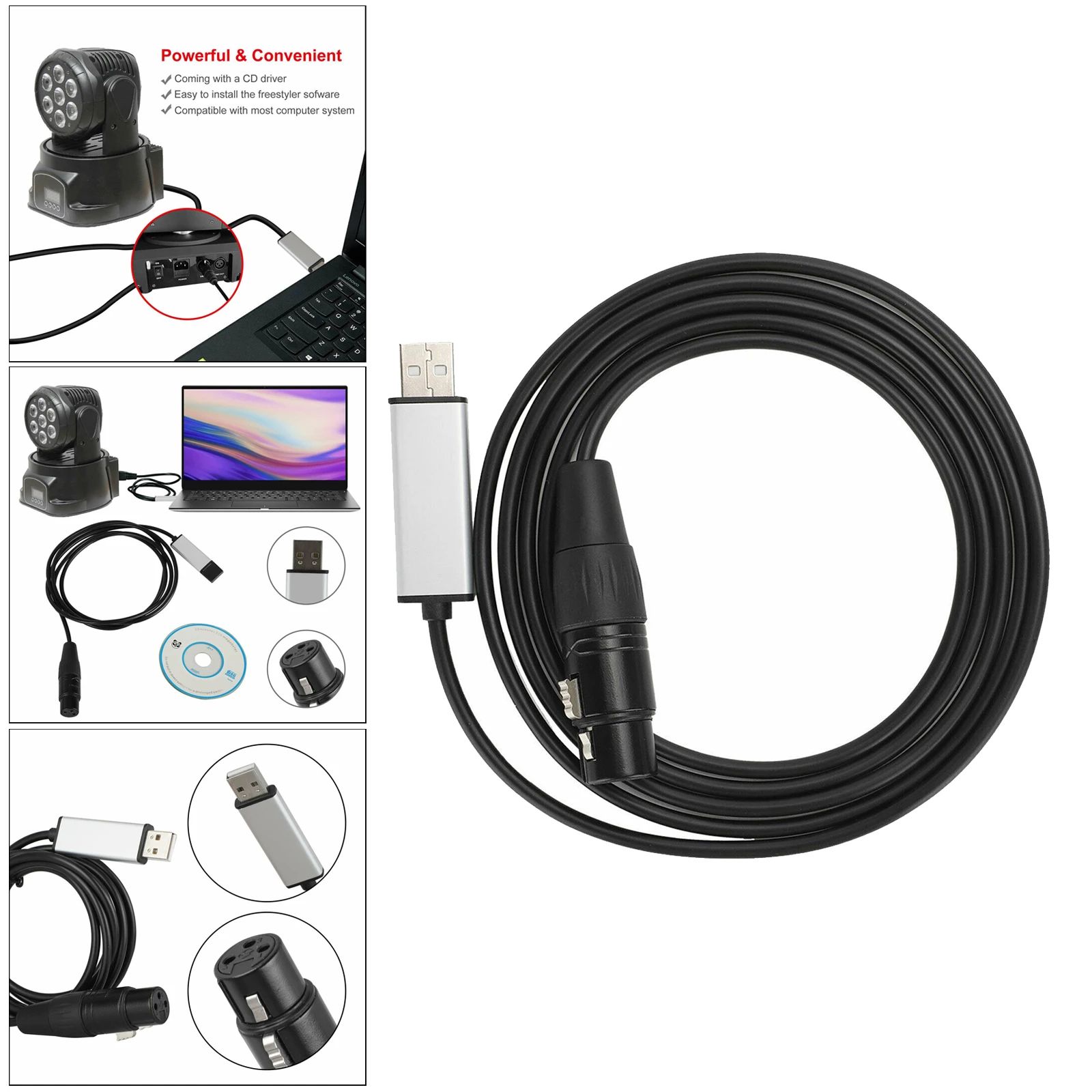

Black 1.8m/5m USB to RS485 XLR Female Interface Adapter DMX512 3PIN XLR Connector PC Studio Cable Cord Wire Adapter