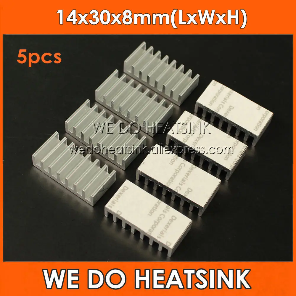 

5pcs 14x30x8mm Heatsink Aluminum Profile Cooler With Thermal Adhesive Tapes