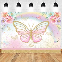 mocsicka butterfly photography background rainbow floral decoration baby shower child portrait photo backdrop custom banner