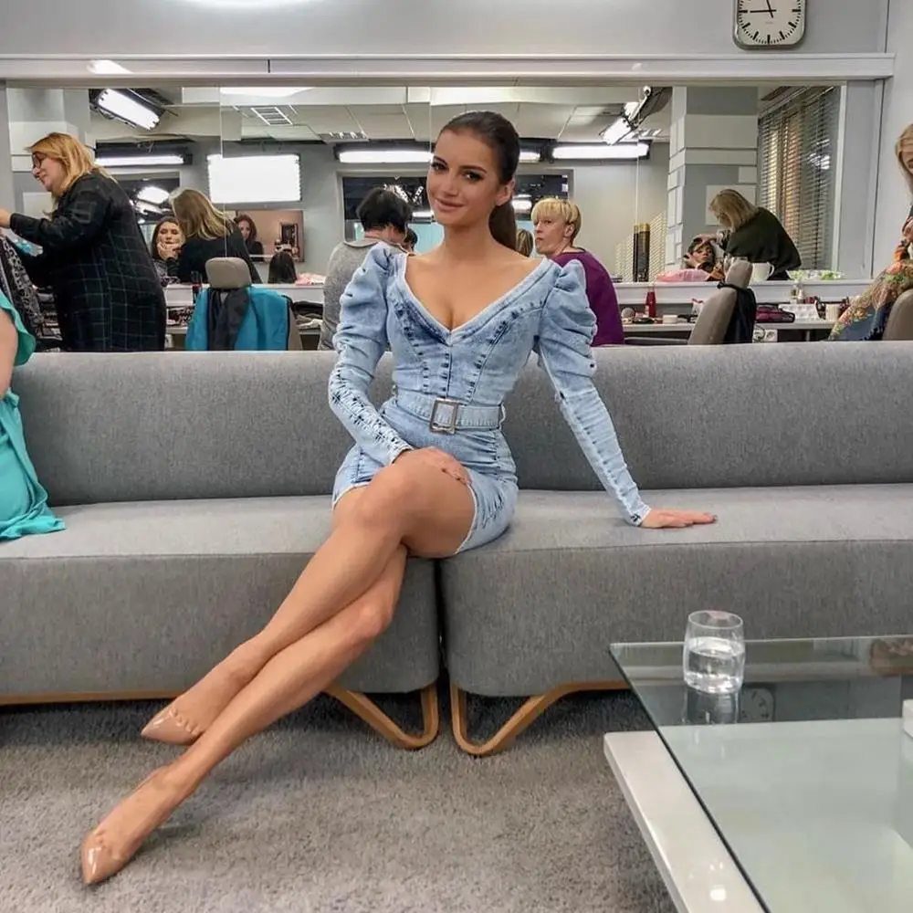 Джинсовое облегающее платье с длинным рукавом размера плюс XL женское Vestidos 2019