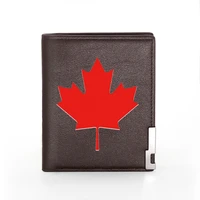 canadian maple leaf printing pu leather wallet men women bank credit card holder short purse male standard wallets