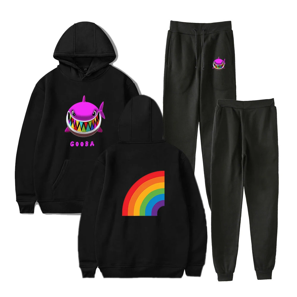 

6ix9ine Unisex Sweatshirt Two-piece Unisex Sportswear GOOBA Hoodie + Jogging Pants Rainbow Shark Hip Hop Clothes Set xxs-4xl