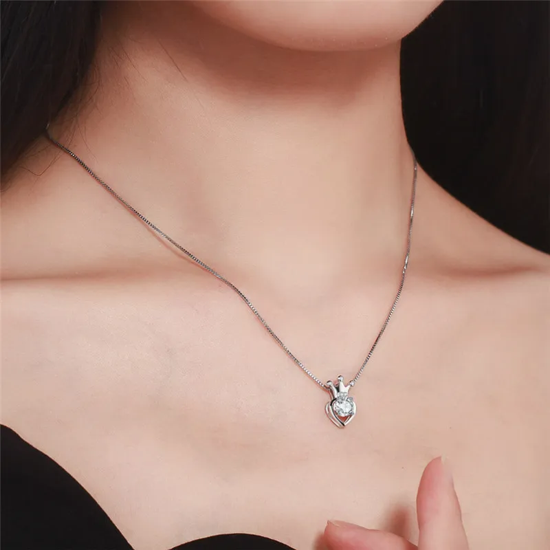 Женское ожерелье с кулоном в виде короны серебряное 925 пробы модные аксессуары