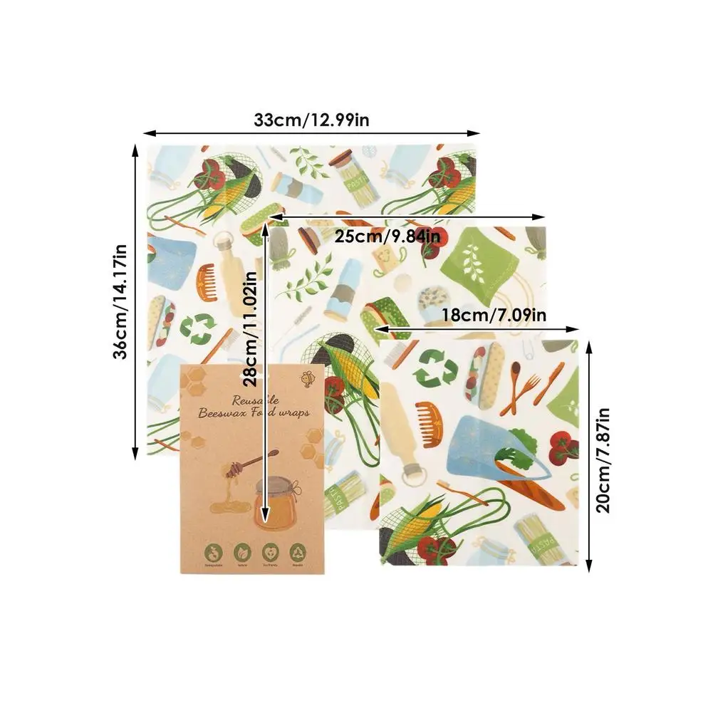 

Hot 3PCS Beeswax Wrap Eco Friendly Kitchen Wrap Replacement Organic Natural Bees Wax Reusable Mixed Pattern Beeswax Food Wraps