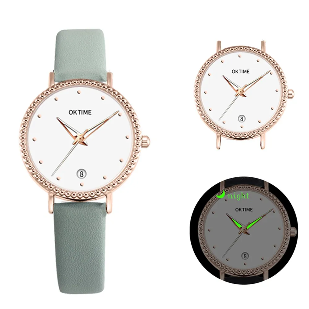 

Fashion Simple Women Quartz Watch Student Calendar Alloy Case PU Leather Band Wrist Watch