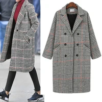 fashion warm woolen blends female elegant double breasted wool coat women plaid long outerwear winter new clothing womens coats