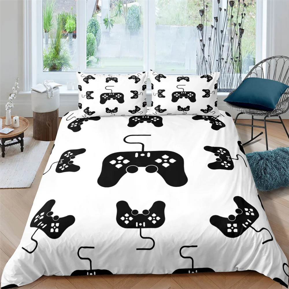 

3d Digital Gamer Printing Bedding Set Bedding Set Queen Size Duvet Cover White Black Comforter Bed Cover Set