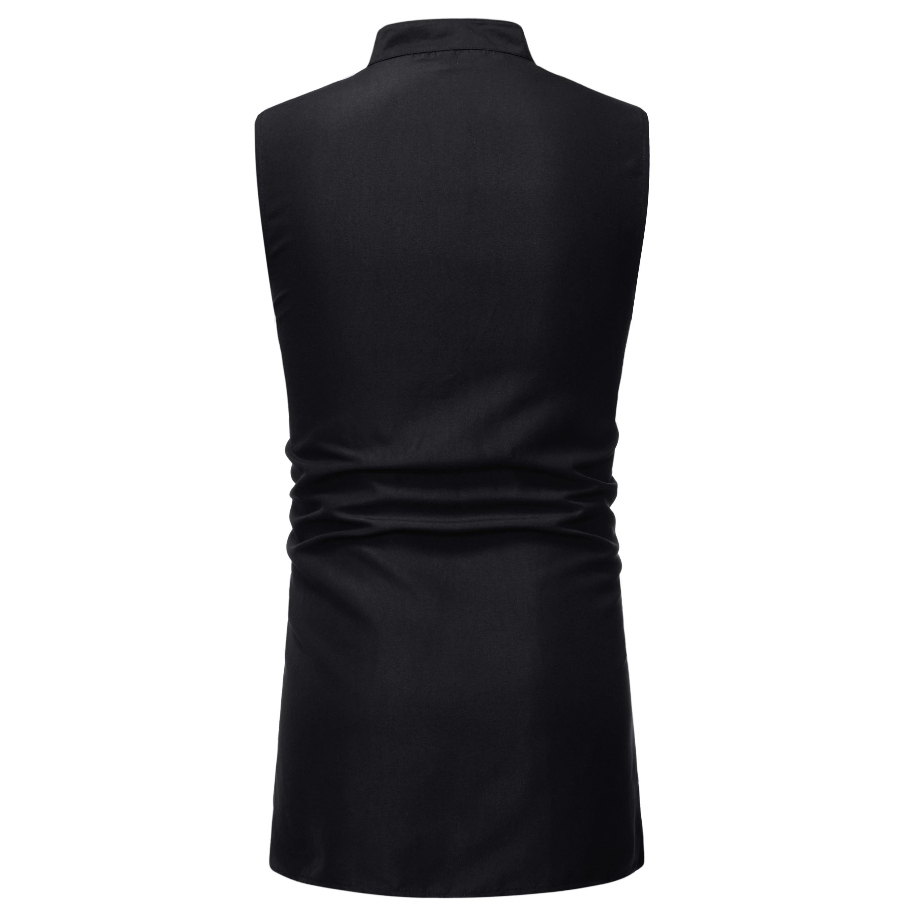 

Loldeal Men Sleeveless Shirt Fashion Stand Collar Mature Robes Batik Irregular Casual