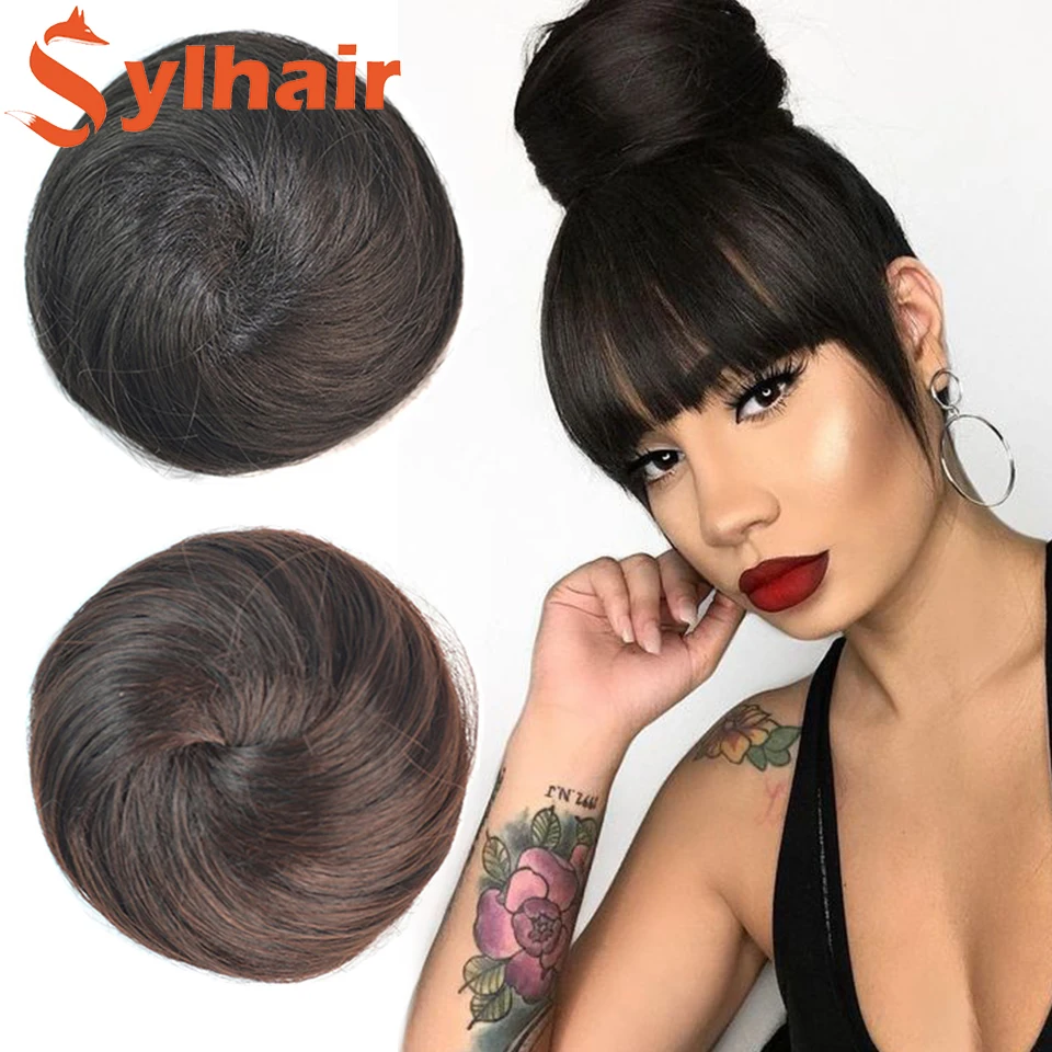 

Sylhair Fake Hair Bun Extension Clip in on Synthetic Hair Tail Donut Drawstring Chignon Hairpiece Updo Hair Piece Ponytail For W