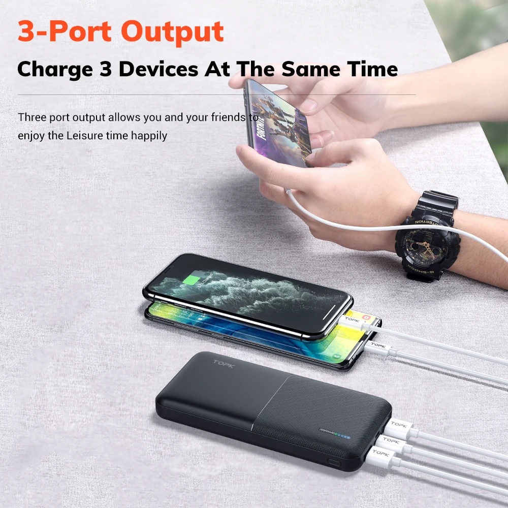 Внешний аккумулятор TOPK I1009Q 10000 мАч быстрая зарядка 3 0 + USB Type-C PD Внешнее зарядное