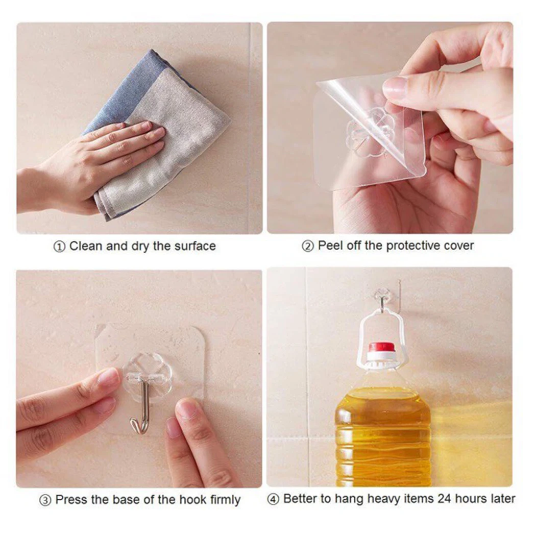 

Firm Hooks Wall Mounted Hanging Hook Wall Sticky Hooks Hangers Holder Clothes Kitchen Non-trace