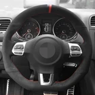 Черного цвета из натуральной кожи и замши чехол рулевого колеса автомобиля для Volkswagen Golf 6 GTI MK6  Polo GTI  Scirocco R Passat CC