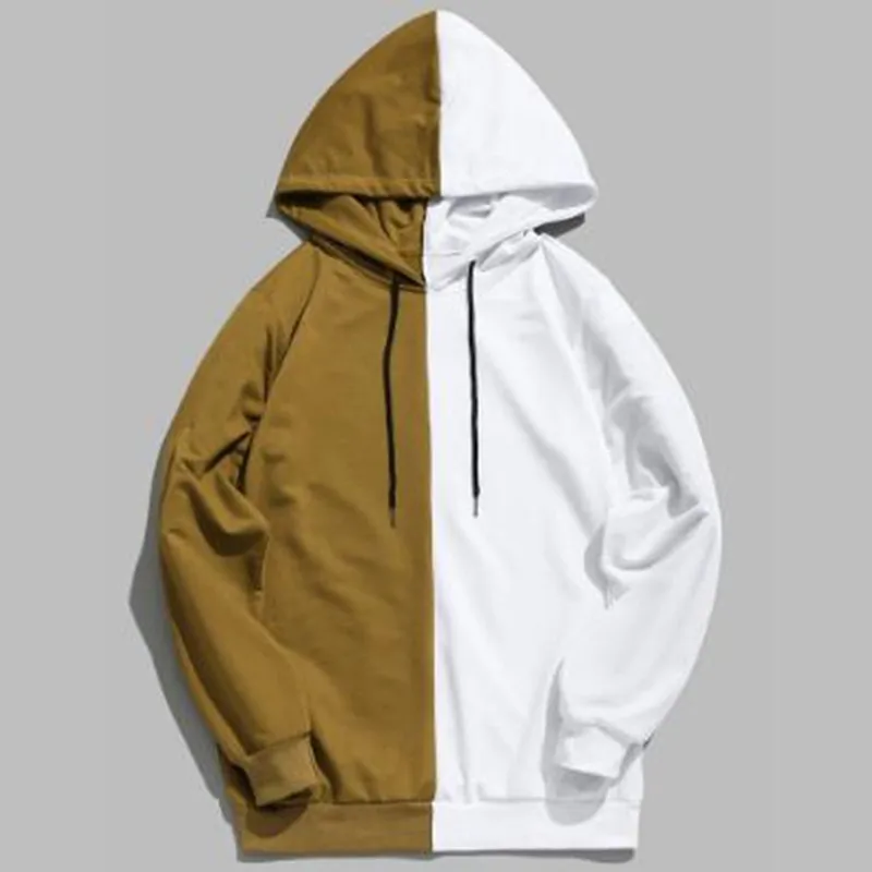 

Men Sweatshirt Black White Patchwork Casual Slim Fit Hoodie Outwear 2020 Autumn Winter Outdoor Sweatshirt