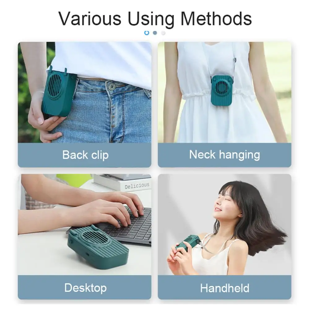 

Mini Portable Ultra-quiet Hanging Neck Fan 3 Speed Adjustable Cooling Fan Portable Outdoor Indoor Working Desk Hand Cooling Fan