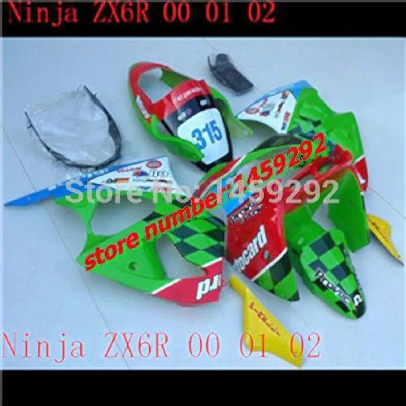 

Green red Injection fairing kit for KAWASAKI Ninja 2000-2002 ZX6R motorcycle fairings kit ZX 6R 00 01 02