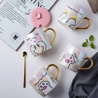 cartoon ceramics cat mug with lid and spoon coffee milk mugs cute creative breakfast cup valentines day wedding birthday gift