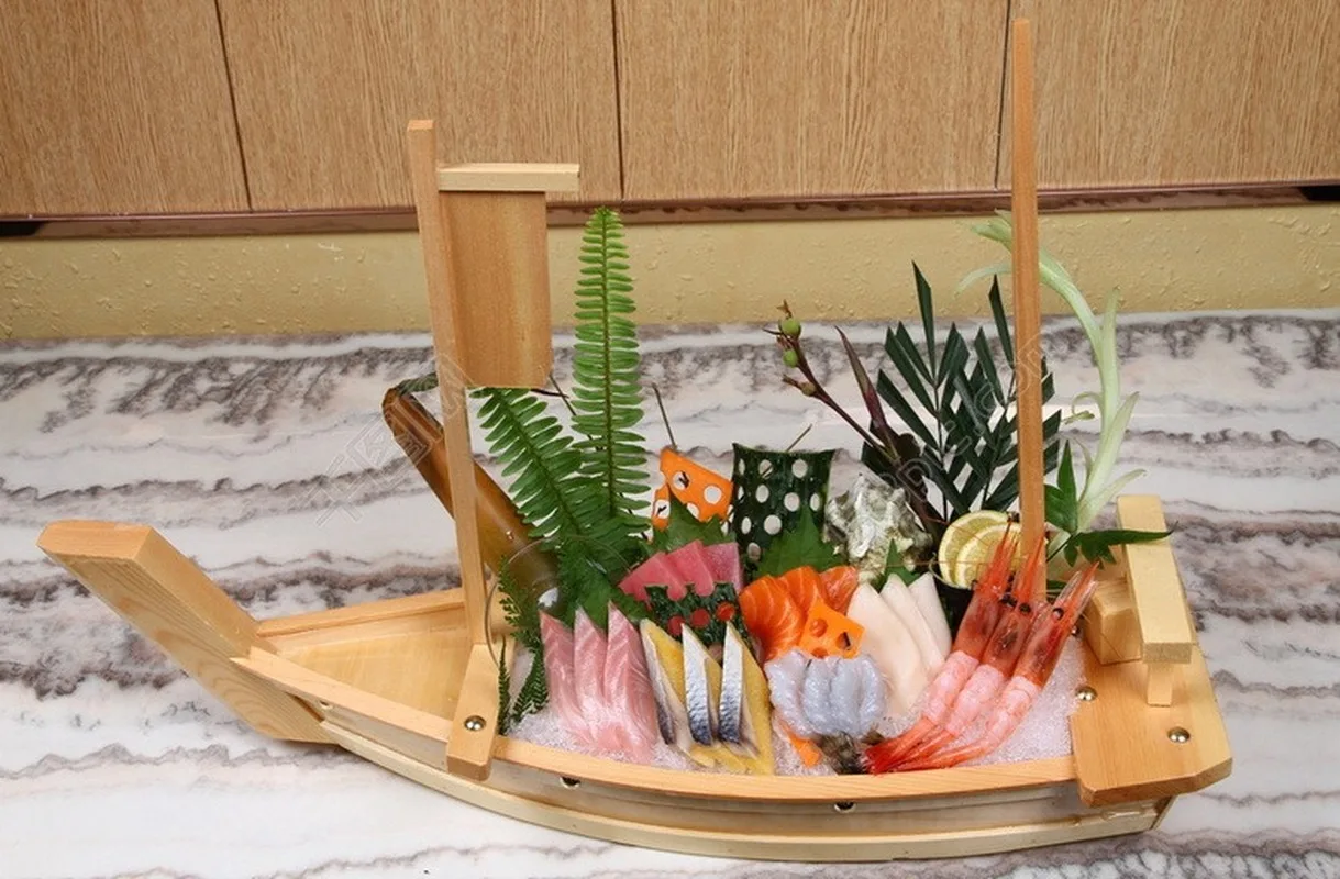 Japanese Cuisine Sushi Boats seafood Tool Wooden Shop Model Wood Handmade Simple ship Sashimi Assorted Cold Dishes Tableware Bar | Дом и сад