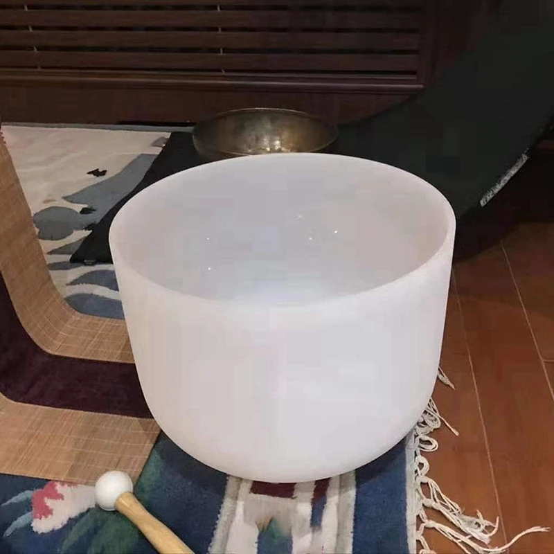 

2x 8 Inch 432Hz Singing Bowl Perfect Sound Note D Navel/C Root Chakra Frosted Quartz Crystal Meditation with Rubber Ring