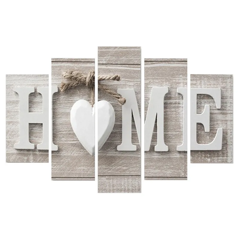 

5 Pieces Letter Canvas Painting Love HOME Wall Art Print Pictures for Home Living Room Bedroom Decoration Poster Unframed