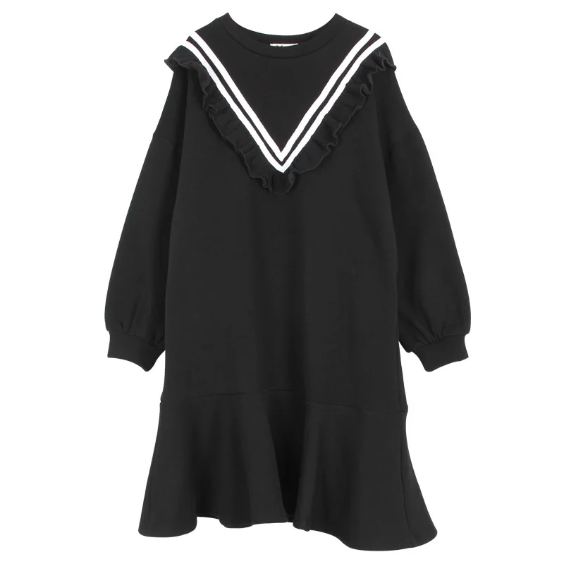 

Velvet Warm Kids Dresses For Girls Children Winter Autumn Outfit Teenager Clothes Black 2020 Mermaid Thick Sweatshirts Fashion