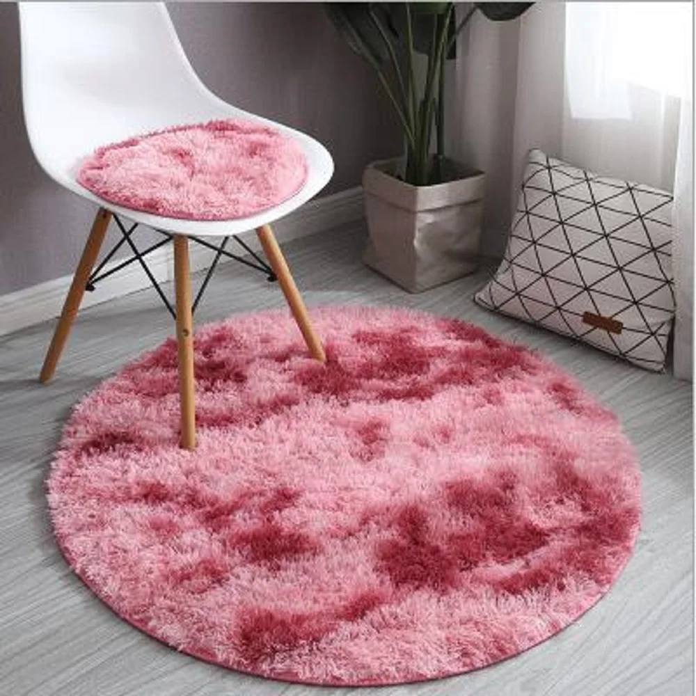 

Round Carpet For Home Living Room Bedroom Kid Room Rugs Soft Silk Tie-dye Gradient Faux Rug Fur Mats Large Size Fluffy Carpet