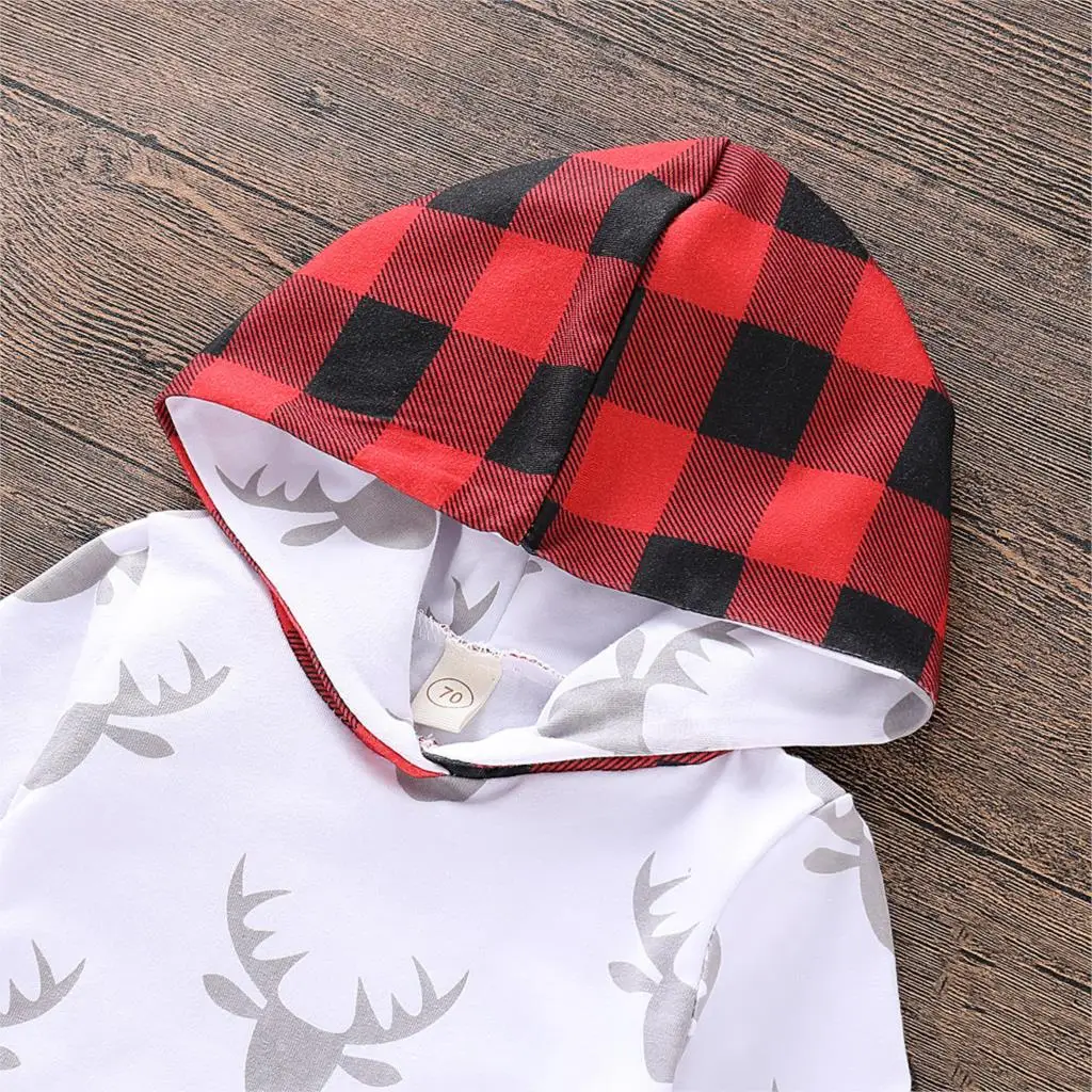 Одежда в клетку для новорожденных девочек свитер с капюшоном и длинными рукавами