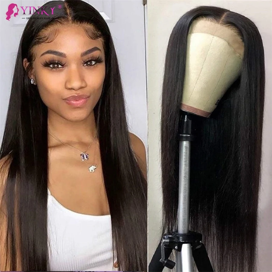 4x4 Straight Lace Frontal Wigs Human Hair Pre Plucked Glueless for Black Women 250 Density Brazilian Remy Hair Natural Color