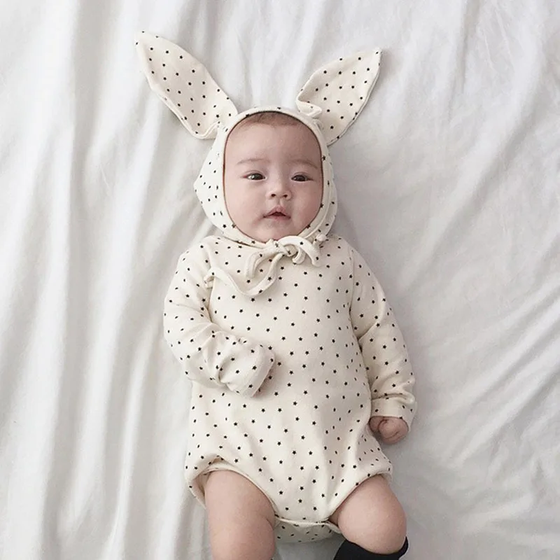 

2pcs Long Sleeved Fart Wrap+Rabbit Ear Cap,Baby Cotton Climbing Suit