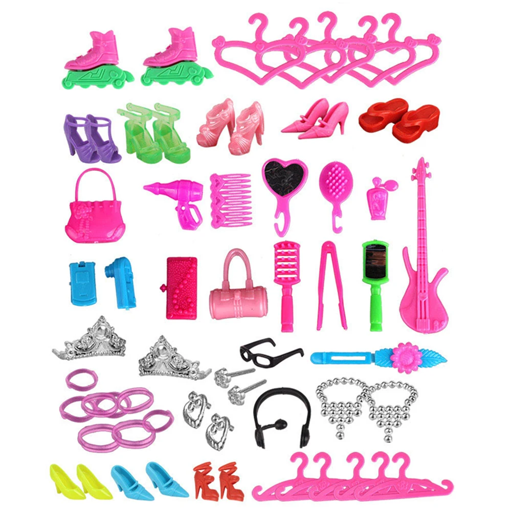 

1 Set Doll Accessories For Baby Doll Shoes Dress Fashion Wear Mini Dress Handbags Crown Hangers Glasses Doll Clothes Kids Toy
