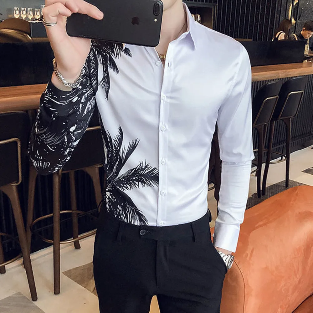 

2021 New British Style Luxury Mens Shirt Long Sleeve Casual Slim Fit Shirts Men Business Dress Tops Club Party Clothes Camisa