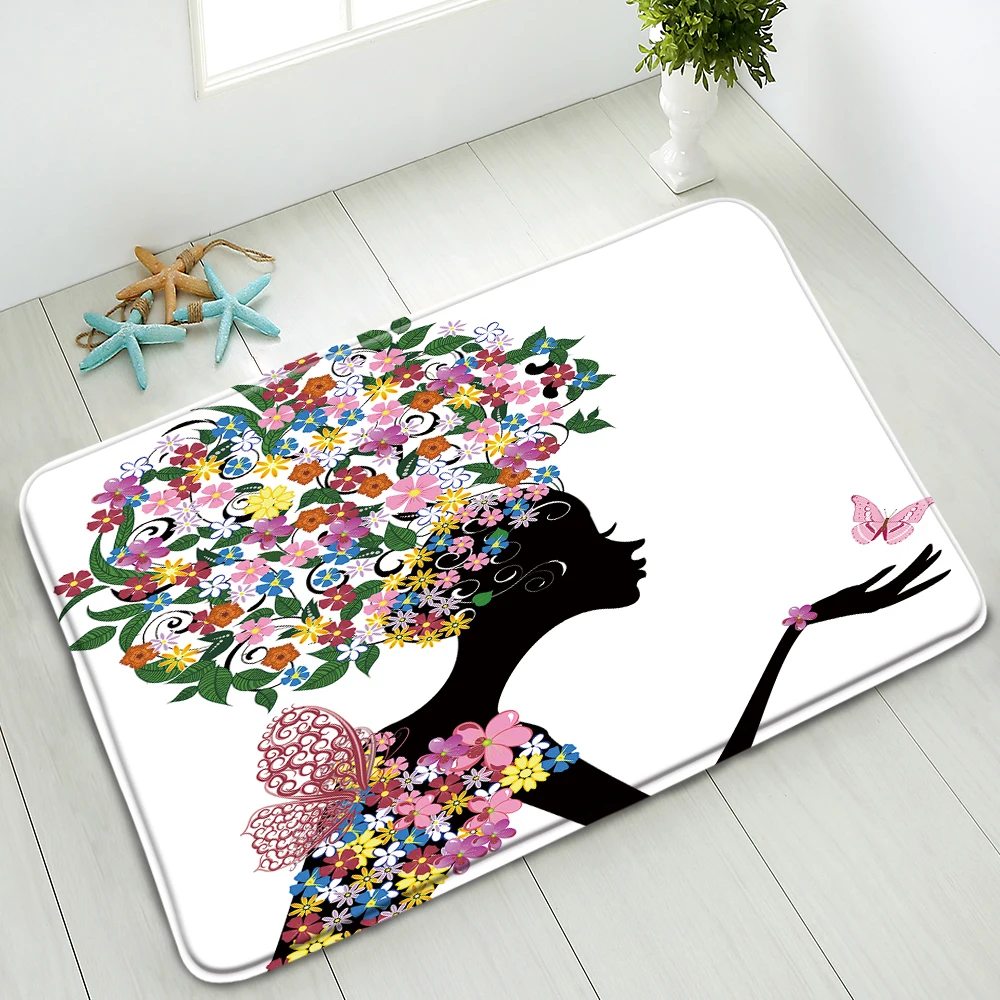 

Fantasy Flowers Girls Bath Mat Bathroom Anti-Slip Mat Living Room Bedroom Kitchen Doormat Washable Carpet Foot Pad Home Decor