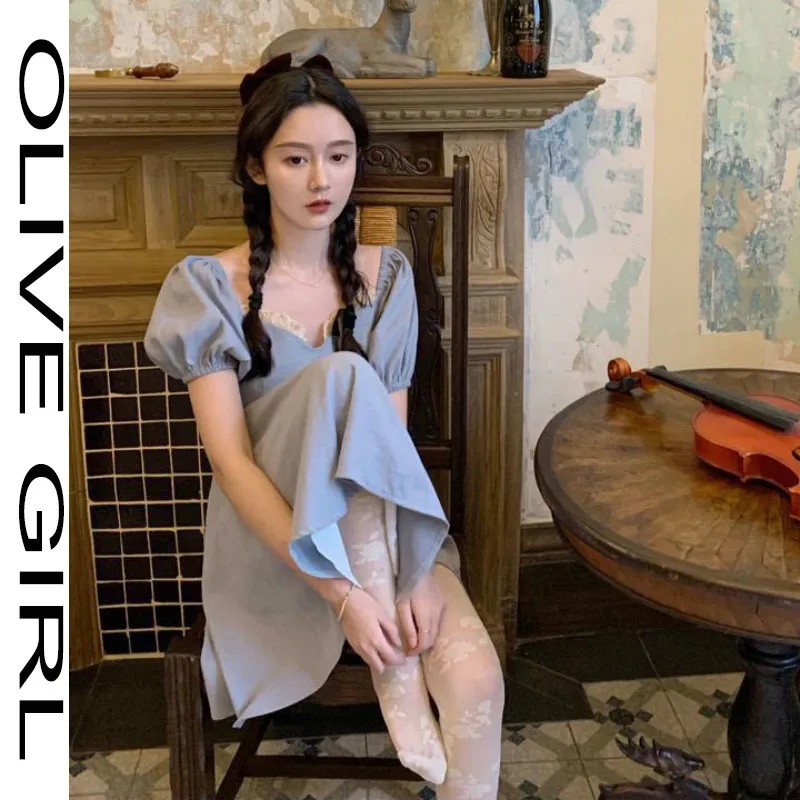 

Women 2021 Vintage French Dress Women Retro Puff Sleeve Chiffon Dress Summer Korean Hepburn Style Elegant Dress Women 2020